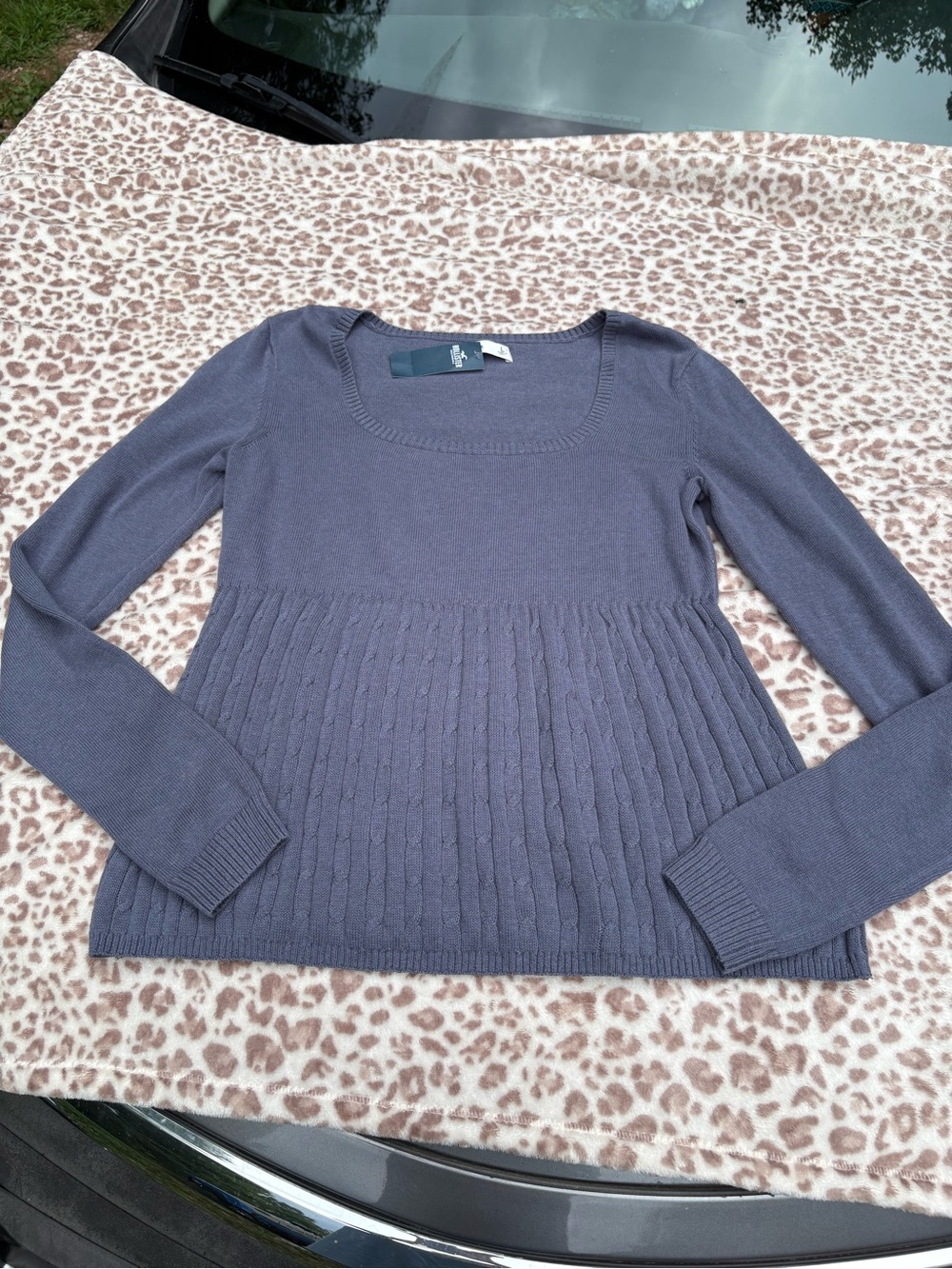 NWT Hollister Blue Gray Babydoll Sweater Size Large Y2K Style